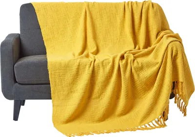 Produktbild von HOMESCAPES Baumwolldecke Nirvana – Wohndecke 255x360 cm sonnengelb, handgewebt im Slub-Design, 100% Baumwolle