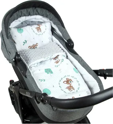 Produktbild von BABYLUX Babydecke MINKY PLÜSCH Kinderwagen 75x60cm MP120B. Wald Reh + Grau