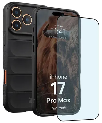 Produktbild von Robuste Handyhülle + gehärtetem Glas für iPhone 17 Pro Max, Bizon Tur Pack, Schwarz