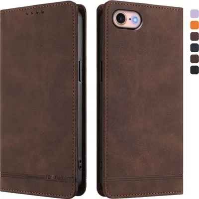 Image de Etui pour iPhone 8/7/6s/6/iPhone SE 2022/2020, étui rétro en cuirPolyuréthaneavec support et fentes pour cartes de crédit Marron
