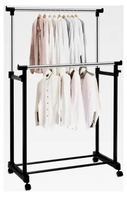 Produktbild von Kleiderständer mit Rollen, Höhenverstellbare Kleiderstange, Mobiler Garderobenständer, Rollgarderobe mit Ablage, Garderobenwagen mit Schuhablage, Doppelruten Belastbar (86 x 43 x 94-168 cm)