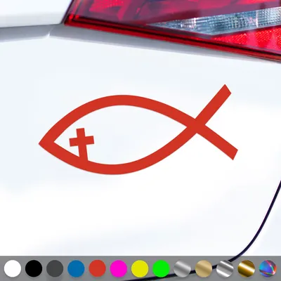 Produktbild von PantherPixel Ichthys Aufkleber Fisch Jesus Christus Kirche Sticker Auto Geschenkidee Farbe Rot