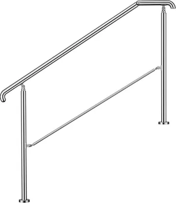 Productafbeelding van RVS trapleuning voor 4-5 treden (162 cm, zilver), verstelbare hoek, geschikt als leuning voor deuropgangen, zowel binnen als buiten