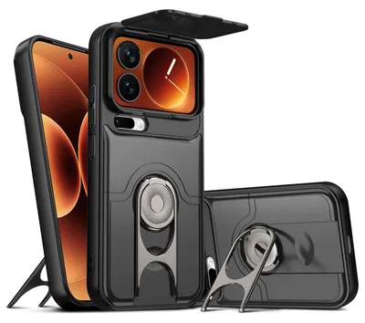 Produktbild von Handyhülle für Xiaomi 17 Pro mit Dia Kameraschutz und Ringhalter Ständer, Stoßfeste Hybrid Schutzhülle Schwarz