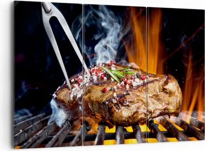 Produktbild von Bild auf Leinwand - Leinwandbild - Steak Grill Flammen Essen - 165x110cm - Wand Bild - Wanddeko - Leinwanddruck - Bilder - Kunstdruck - Wanddekoration - Leinwand bilder - Wandkunst - CE165x110-2865