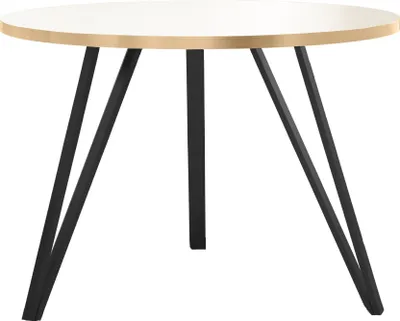 Obrázek produktu pro BETTSO Bílý kulatý stůl se zlatým okrajem LINEA GOLD s elegantními černými nohami