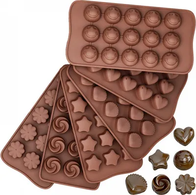 Produktbild von Backform Pralinenformen Set aus Silikon zum Backen, Bonbons Kleine flexible Form für Muffin harte oder gummiartige Süßigkeiten - Werkzeuge zur Bonbon Braun, 6tlg. 21,5 x 11 cm(SBGK1001-1)