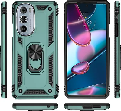 Produktbild von Motorola Edge 30 Pro Hülle, Dual Layer Robust Militäre Schutzhülle mit Ringhalterung Ständer für Motorola Edge 30 Pro Grün