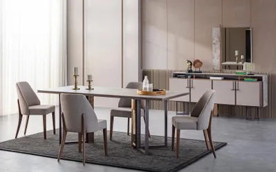 Produktbild von Essgruppe Essecke Esstisch Stühle Holz Grau Esszimmer 9tlg Anrichte