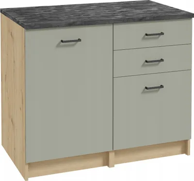 Produktbild von Produkttitel: Küchenmöbel Set Eiche Artisan Grün Eukalyptus 100cm 2 Unterschränke Schubladen ohne Arbeitsplatte Blat Küchenzeile Modulküche
