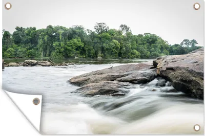 Produktbild von MuchoWow® 60x40 cm Outdoor-Poster Gartendeko Sichtschutz Garten Poster für den Garten  Felsen im Fluss von Suriname