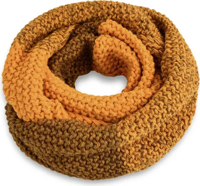 Produktbild von Damen Loopschal Strickschal Schlauchschal Winterschal Grobstrick zweifarbig Neverless® dunkelgelb-gelb