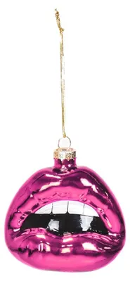 Image de Décoration - Attache pour sapin de Noël - Forme de lèvre - Verre - Rose - 8,5 x 3,5 x 8,5 cm