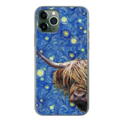 Produktbild von MuchoWow® Handyhülle Schutzhülle Hülle für iPhone 11 Pro Sternennacht - Van Gogh - Schottischer Highlander Silikon Softcase Handy Hülle - Handy
