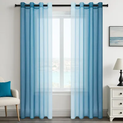Voile Gardinen mit Ösen, Farbverlauf, Tealblau, 2er Set, 260x140 cm