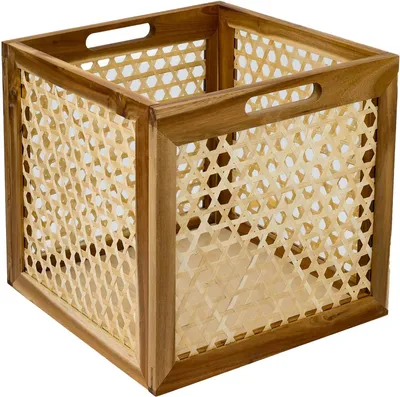 Produktbild von Korb HMF Aufbewahrungskorb passend für Kallax-Regale, Rattankorb mit Wiener Korbgeflecht und Akazienholz, Muster 2, 32 x 34 x 32 cm