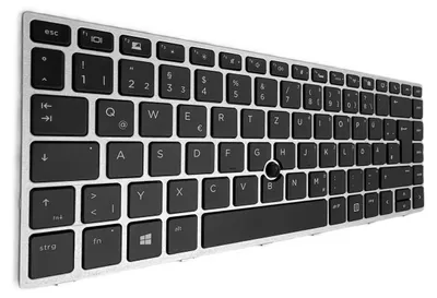 A close-up, angled view of a silver and black keyboard.