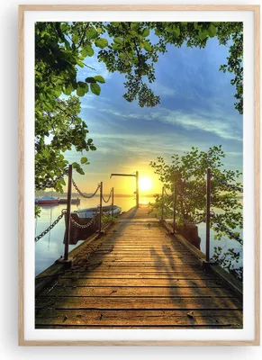 Produktbild von Gerahmtes Poster - Rahmen in heller Eiche - See Sonnenuntergang Boot Landschaft - 70x100 cm - Wand Bild - Wanddeko - Wandbilder - Wandposter - Bilderrahmen - Bilder - Kunstdruck - P2NPA70x100-2573