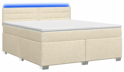Obrázok produktu pre Postel s pružinovou základňou, matracom a LED osvetlením, krémová farba, rozmer 140 x 190 cm, potiahnutá látkou