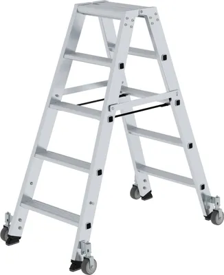 Produktbild von Stufen-Stehleiter beidseitig begehbar mit Rollen 2x5 Stufen