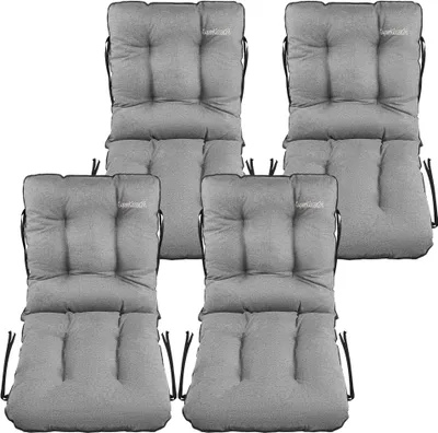 Produktbild von SuperKissen24. Stuhlkissen Sitzkissen und Rückenkissen für Stühle 4er Set 48x48x75 cm - Outdoor und Indoor - Wasserdicht - Grau Leinen