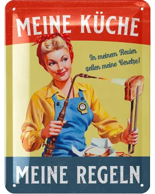 Produktbild von LANOLU retro Blechschild Küche, Vintage Schild mit Spruch, Meine Küche Meine Regeln, lustige Wanddeko Küche, Metallschild 15x20 cm