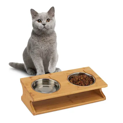 Produktbild von relaxdays Futterstation Hunde/Katzen braun 39,0 x 19,5 x 12,0 cm