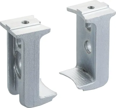 Two metal brackets are shown against a white background.