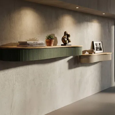 Zdjęcie produktu dla Półki z beżowego metalu i drewna, zestaw 2 szt. 86x18x12-65x16x12 cm