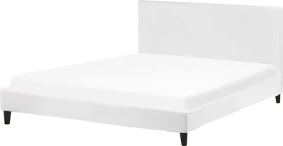 Produktbild von BELIANI Polsterbett Weiß Samtstoff 180 x 200 cm mit Lattenrost und abnehmbarem Bezug Hohes Kopfteil Elegant Klassisch