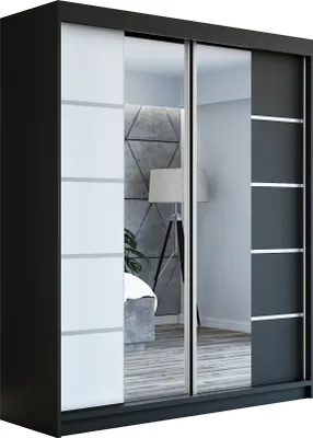 Produktbild von Schwebetürenschrank Kleiderschrank ERO 180 cm Schrank Garderobe Spiegel.Verschiedene Farben (Weiß, Schwarz, Somona). Möbel vom Hersteller!