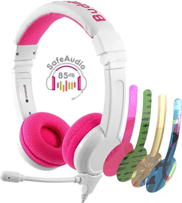Zdjęcie produktu dla BuddyPhones School+, przewodowe, rozmowy/muzyka, 20-20000 Hz, słuchawki, różowy, biały
