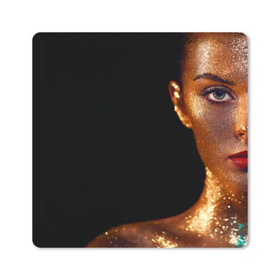 Produktbild von MuchoWow® Mauspad Mousepad Make-up - Gold - Frau - Luxus - Glitzer - Kunst 20x20 cm - Mousepads - Maus Mat - Pad - Mausunterlage - Desk Mat - Bureauartikeln