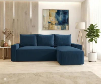 Produktbild von CORNERO Ecksofa mit Schlaffunktion HAVANA in L-Form Sofa mit Schlaffunktion und Bettkasten EckcouchEcksofa L-Form Dunkelblau Ottomane Rechts