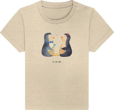 Produktbild von Mr. & Mrs. Panda Babyshirt Pinguin Pärchen 0. - 6. Monat - Natural Raw - Geschenk, glücklich, Hochzeit, T-Shirt Baby, Öko, Kurzarmshirt, , Liebe, Organic Shirt
