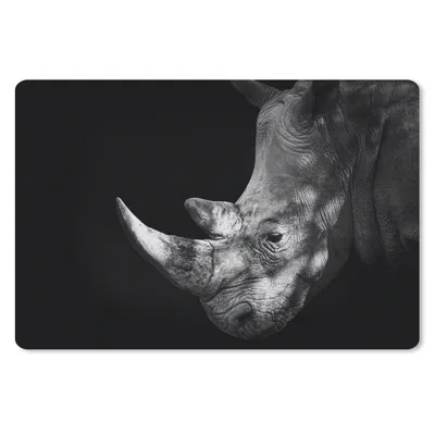 Produktbild von MuchoWow® Schreibtischunterlage Rhinozeros auf schwarzem Hintergrund 60x40 cm - XXL Mauspad - Großes Mauspad
