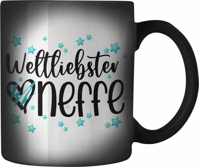 Produktbild von Trendation - Neffe Farbwechsel Zauber-Tasse Geschenk von Tante Onkel Karabiner Farbwechsel Zauber-Tasse Edelstahl Geschenkidee Weltliebster Neffe (Schwarz)