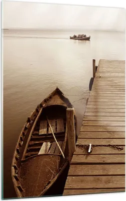 Produktbild von Bilder auf glas - Einteilig - Brücke Boot Sepia - 50x70cm - Glasbilder - Wandbilder - Bilder - zum Aufhängen bereit - Wanddekoration aus Glas - Glas Bilder - Wandbild auf Glas - GPA50x70-4135