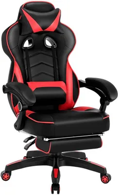 Produktbild von WOLTU Gaming Stuhl Racing Stuhl Bürostuhl Schreibtischstuhl Sportsitz mit Kopfstütze und Lendenkissen Fußstütze Kunstleder Rot