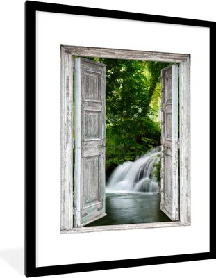 Produktbild von MuchoWow® Gerahmtes Poster Wasserfall - Aussicht - Landschaft 60x80 cm - Poster mit Schwarzem Bilderrahmen Wandposter Rahmen Foto Bilder - Wohnzimmer - Dekorationen - Prämie
