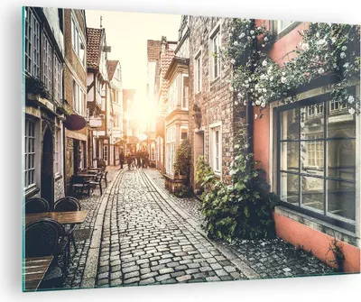 Produktbild von Bilder auf glas - Straße Haus Leute - 70x50cm - Glasbilder - Wandbilder - Kunstdruck - zum Aufhängen bereit - Wanddekoration aus Glas - Glas Bilder - Wandbild auf Glas - Einteilig - GAA70x50-3631