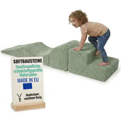 Produktbild von Pillows24 – Schaumstoff Bausteine Kinder aus Cord | 4-teiliges Softbausteine Set zum Spielen & Klettern Baby | für Motorik & Bewegung
