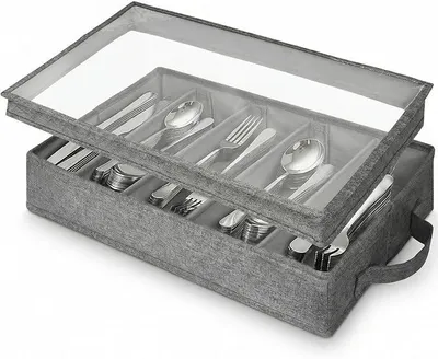 Produktbild von PolkaHome® Besteckkasten mit Deckel, Tragbare Besteckschublade, Besteck-Organizer mit 5 verstellbaren Fächern, leer, für Löffel,