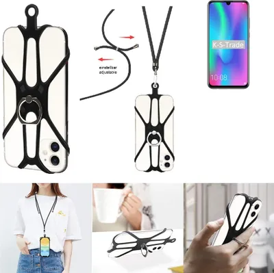 Produktbild von K-S-Trade 3in1 Handykette Handyband Handykordel Halsband Smartphone-Ring Handy-Ring kompatibel mit Huawei Honor 10 Lite Fingerhalterung Handyring