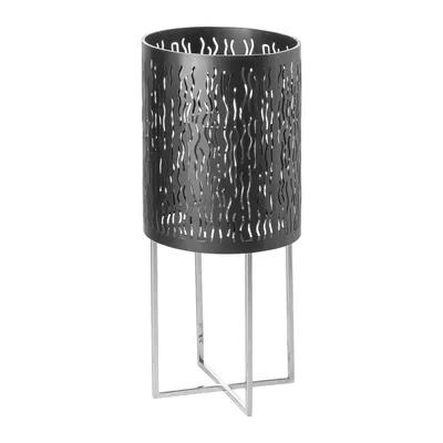 Produktbild von Fink BACCUS, Windlicht, Edelstahl , Eisen, pulverbeschichtet, glänzend, schwarz, silberfarben, L. 27 cm, B. 27 cm, H. 63 cm, D. 27 cm 146334