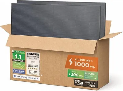 Produktbild von 500W Solarpanel Full Black Bifazial Glas/Glas PV Panel mit positiver Leistungstoleranz von 0-5 Watt, n-type, geeignet für Balkonkraftwerk