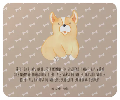 Produktbild von Mr. & Mrs. Panda Mauspad Corgie - Hundeglück - Geschenk, Hund, Mousepad, Corgi, mausteppich, mousematte, Spruch, Lebensfreude, Lebensfroh, Mouse Pad, Sprüche, pc