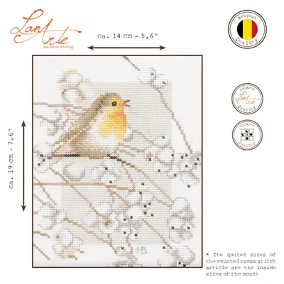 Produktbild von Kreuzstich Stickpackung Rotkehlchen 14x19 cm DIY Wanddeko Set von Lanarte