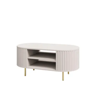 Produktbild von Couchtisch OVARO 100 cm – Moderner Sofatisch mit 2 offenen Ablagen für Wohnzimmer – Wohnzimmertisch – Beige
