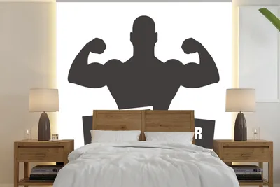 Produktbild von MuchoWow® Fototapete für Wohnzimmer oder Schlafzimmer Wandtapete Vinyl Motivtapete Eine Illustration eines Bodybuilders mit einem Slogan - 280x280 cm - Hintergrundbild